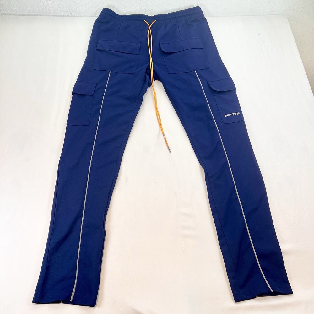 EPTM Cargo Track Pants XL Blue Reflective Stripe Slim Tapered Mens